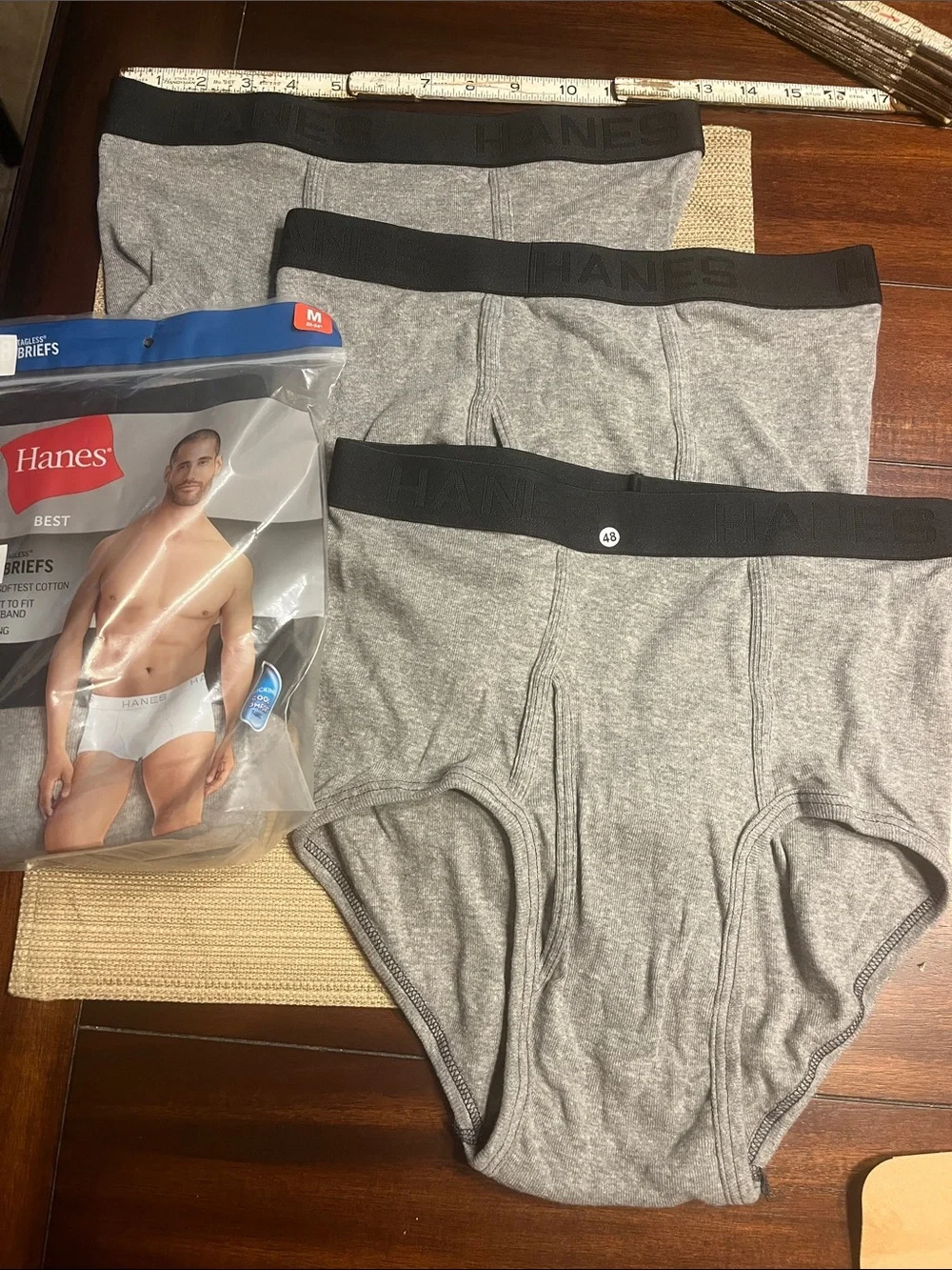 Item .58…Hanes Men’s Gray Briefs with Black Waistband - 3 Pack medium